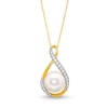 Thumbnail Image 1 of 11.0mm Freshwater Cultured Pearl and 0.23 CT. T.W. Diamond Infinity Ribbon Pendant in 10K Gold