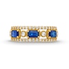 Thumbnail Image 4 of Sideways Emerald-Cut Blue Sapphire and 0.45 CT. T.W. Diamond Edge Art Deco Band in 10K Gold