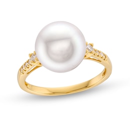 10.0mm Cultured Freshwater Pearl and 0.085 CT. T.W. Diamond Ring in 10K Gold