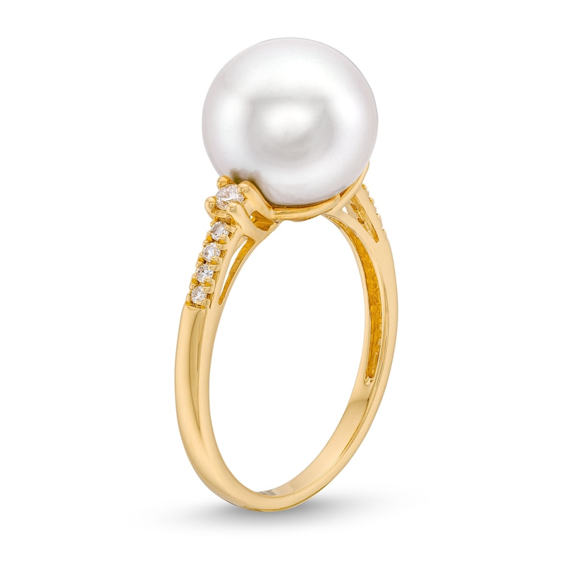 Main Image 3 of 10.0mm Freshwater Cultured Pearl and 0.085 CT. T.W. Diamond Ring in 10K Gold