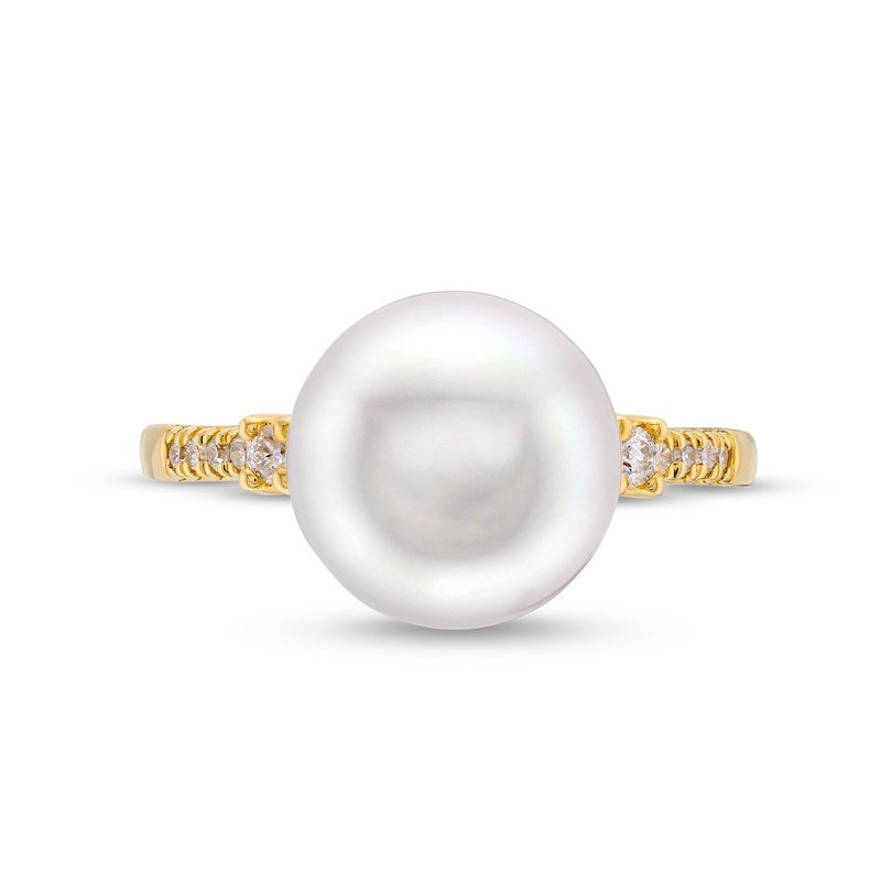 Main Image 4 of 10.0mm Freshwater Cultured Pearl and 0.085 CT. T.W. Diamond Ring in 10K Gold