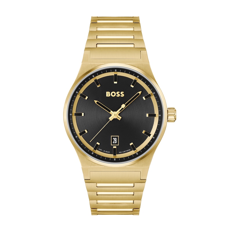 Men's Hugo Boss Candor Gold-Tone IP Watch with Black Dial (Model: 1514077)|Peoples Jewellers