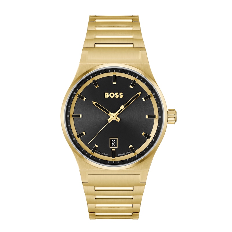 Men's Hugo Boss Candor Gold-Tone IP Watch with Black Dial (Model: 1514077)|Peoples Jewellers