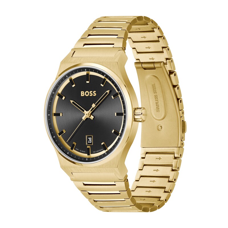 Men's Hugo Boss Candor Gold-Tone IP Watch with Black Dial (Model: 1514077)|Peoples Jewellers