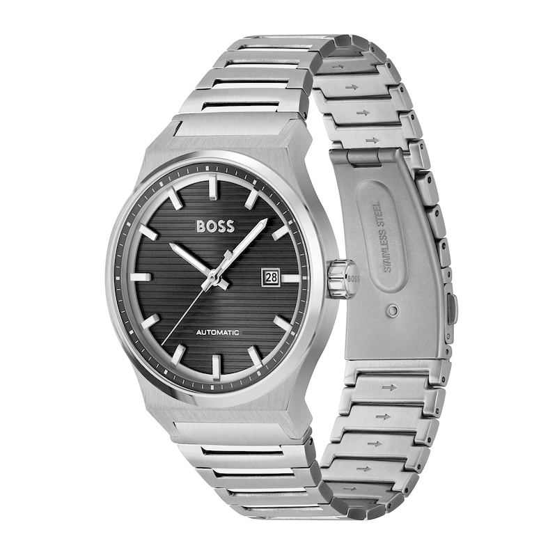 Men's Hugo Boss Candor Automatic Watch with Textured Black Dial (Model: 1514117)|Peoples Jewellers