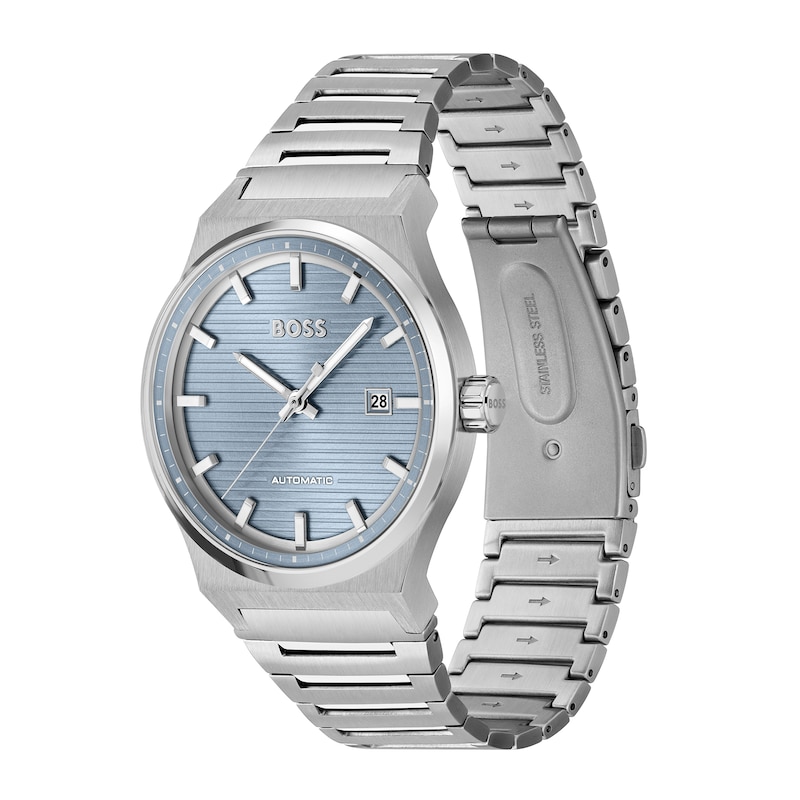 Peoples Jewellers Men\'s Hugo Boss Candor Automatic Watch with Textured  Light Blue Dial (Model: 1514118)|Peoples Jewellers | Southcentre Mall