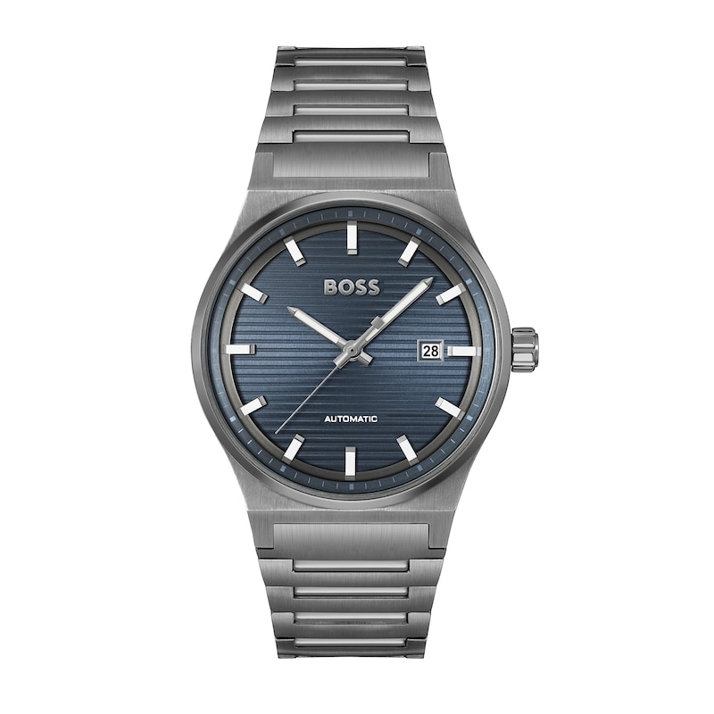 Men's Hugo Boss Candor Grey IP Automatic Watch with Textured Dark Blue Dial (Model: 1514119)|Peoples Jewellers
