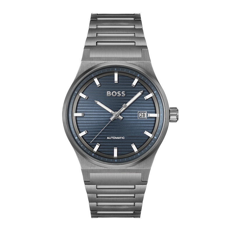 Men's Hugo Boss Candor Grey IP Automatic Watch with Textured Dark Blue Dial (Model: 1514119)|Peoples Jewellers