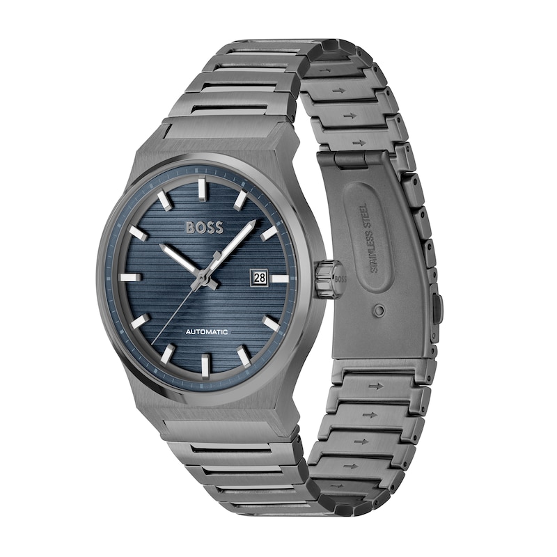 Men's Hugo Boss Candor Grey IP Automatic Watch with Textured Dark Blue Dial (Model: 1514119)|Peoples Jewellers