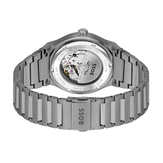 Men's Hugo Boss Candor Grey IP Automatic Watch with Textured Dark Blue Dial (Model: 1514119)