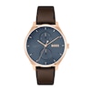 Men's Hugo Boss Tyler Rose IP Brown Leather Strap Watch with Dark Blue Dial (Model: 1514103)
