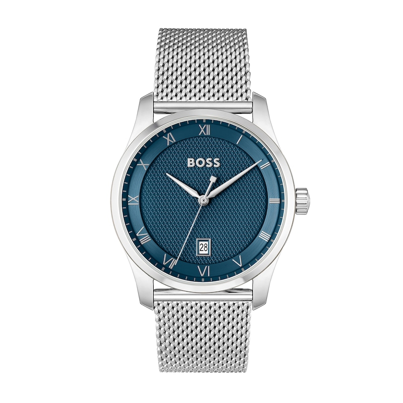 Men's Hugo Boss Principle Mesh Watch with Textured Dark Blue Dial ...