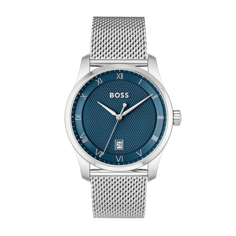 Main Image 1 of Men's Hugo Boss Principle Mesh Watch with Textured Dark Blue Dial (Model: 1514115)