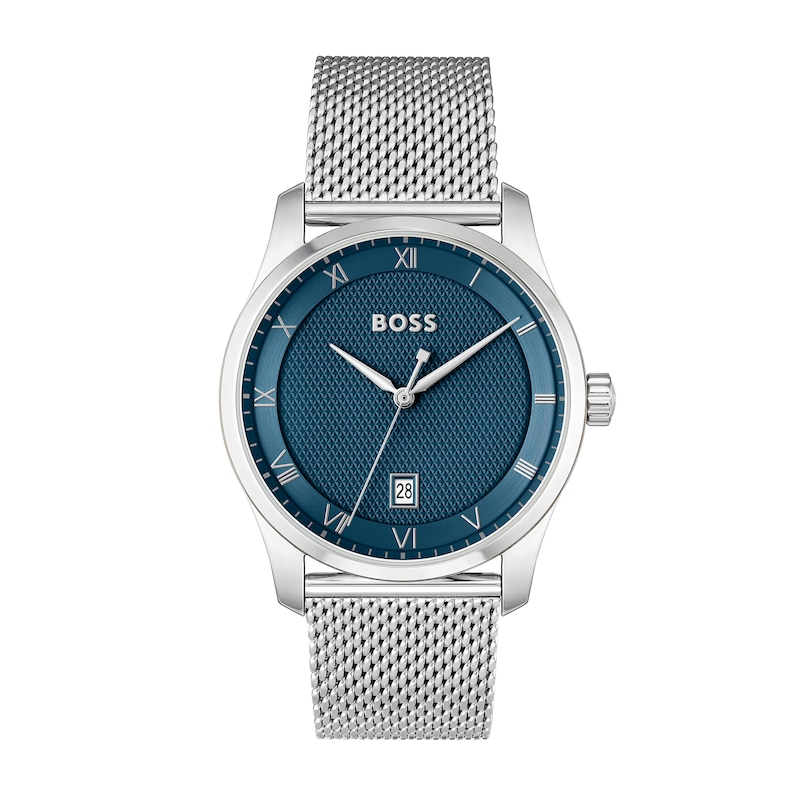 Men's Hugo Boss Principle Mesh Watch with Textured Dark Blue Dial (Model: 1514115)|Peoples Jewellers