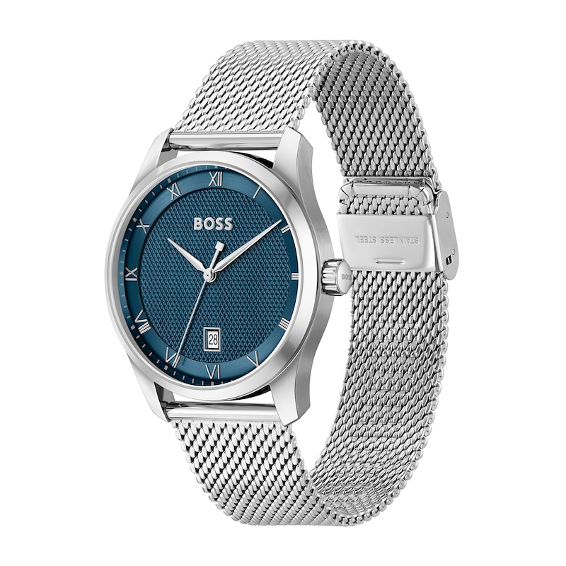 Men's Hugo Boss Principle Mesh Watch with Textured Dark Blue Dial (Model: 1514115)|Peoples Jewellers