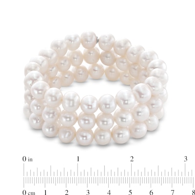 8.3-9.3mm Oval Freshwater Cultured Pearl Triple Row Stretch Bracelet