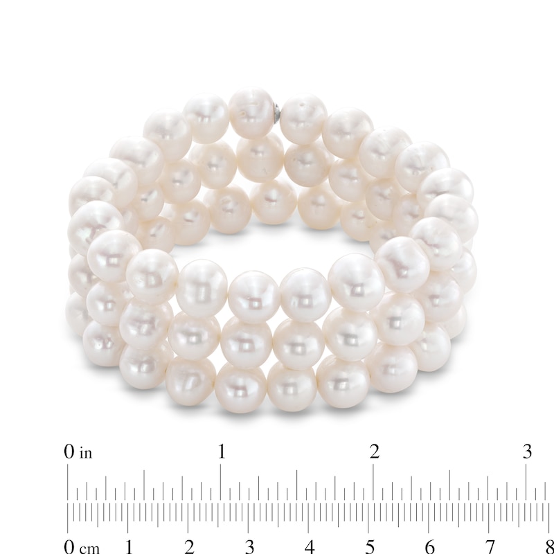 Main Image 3 of 8.3-9.3mm Oval Freshwater Cultured Pearl Triple Row Stretch Bracelet