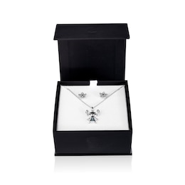 Disney Treasures Lilo and Stitch 0.11 CT. T.W. Diamond and Blue Topaz Pendant and Earrings Set in Sterling Silver