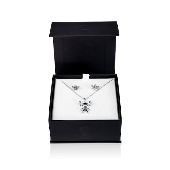 Disney Treasures Lilo and Stitch 0.11 CT. T.W. Diamond and Blue Topaz Pendant and Earrings Set in Sterling Silver