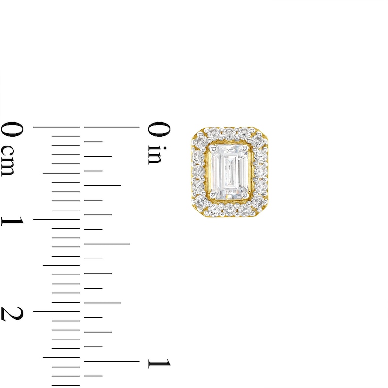 Main Image 3 of 3.50 CT. T.W. Emerald-Cut Certified Lab-Grown Diamond Frame Stud Earrings in 10K Gold (F/VS2)