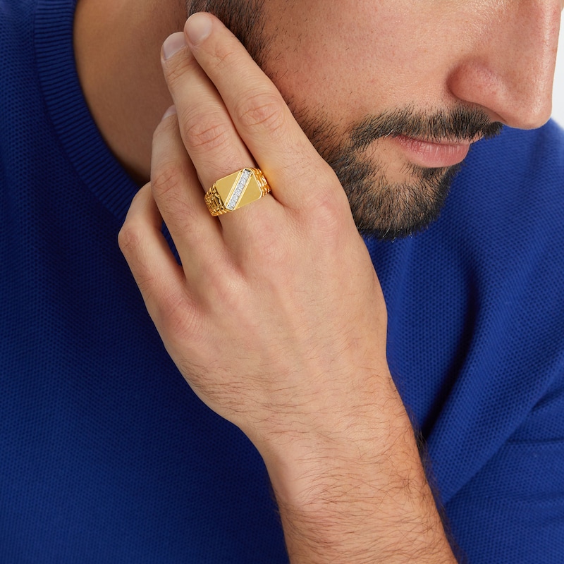 Main Image 2 of Men's 0.20 CT. T.W. Diamond Cushion Top Nugget Ring in 10K Gold