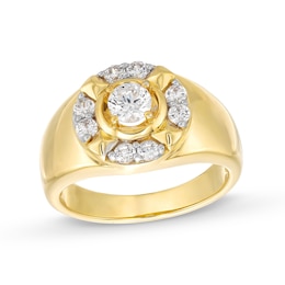 Men's 1.00 CT. T.W. Canadian Certified Diamond Crest Frame Signet Ring in 14K Gold (I/I2)