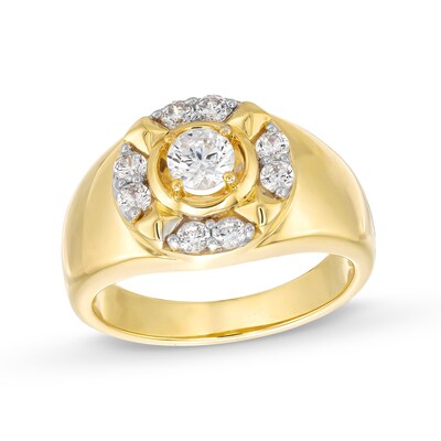Men's 1.00 CT. T.W. Canadian Certified Diamond Crest Frame Signet Ring in 14K Gold (I/I2)