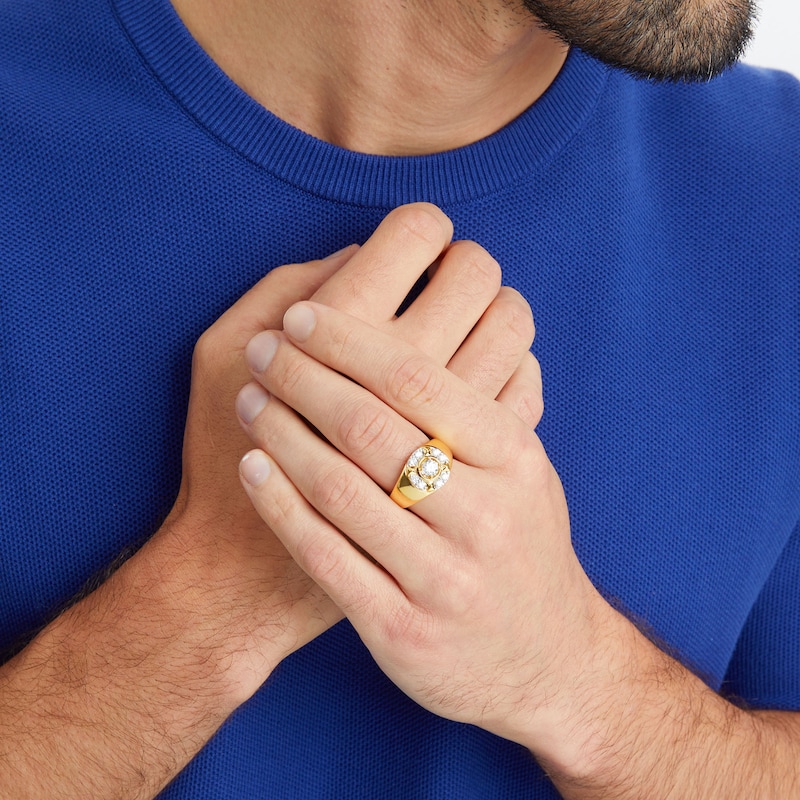 Main Image 2 of Men's 1.00 CT. T.W. Canadian Certified Diamond Crest Frame Signet Ring in 14K Gold (I/I2)