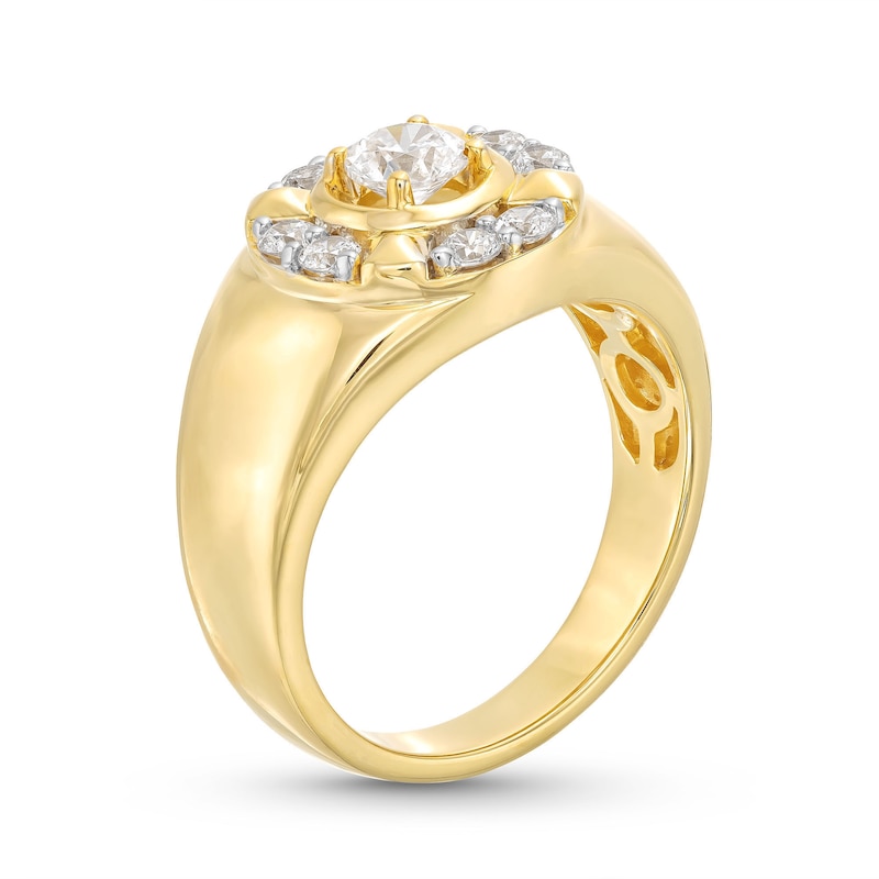 Main Image 3 of Men's 1.00 CT. T.W. Canadian Certified Diamond Crest Frame Signet Ring in 14K Gold (I/I2)