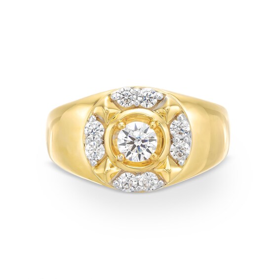 Men's 1.00 CT. T.W. Canadian Certified Diamond Crest Frame Signet Ring in 14K Gold (I/I2)