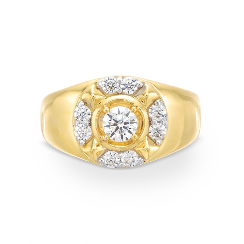 Main Image 4 of Men's 1.00 CT. T.W. Canadian Certified Diamond Crest Frame Signet Ring in 14K Gold (I/I2)