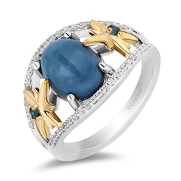 Enchanted Disney Wish Oval Blue Opal and 0.18 CT. T.W. Diamond Stars Ring in Sterling Silver and 10K Gold