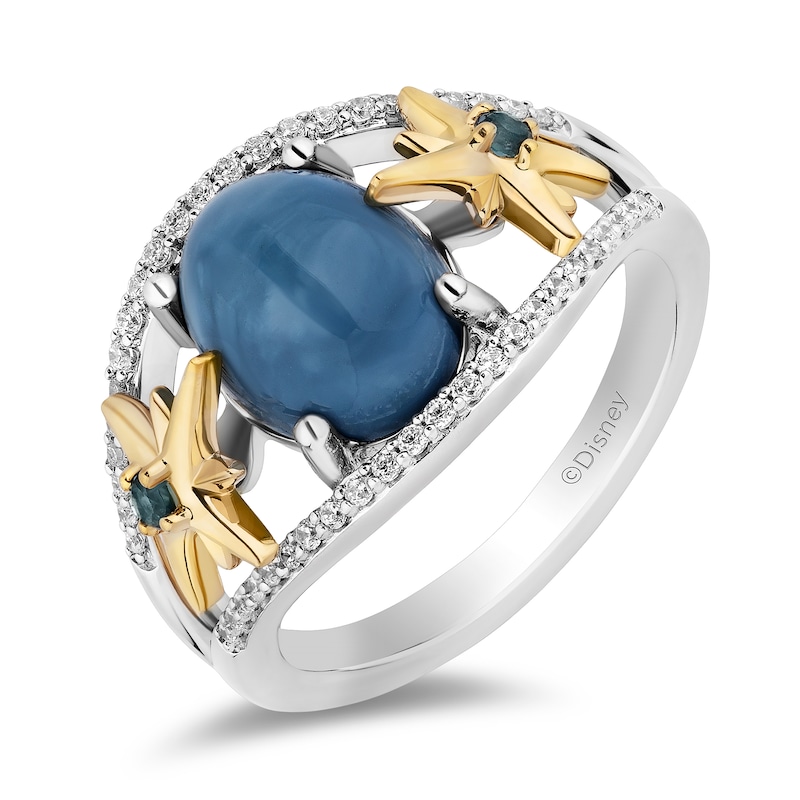Enchanted Disney Wish Oval Blue Opal and 0.18 CT. T.W. Diamond Stars Ring in Sterling Silver and 10K Gold