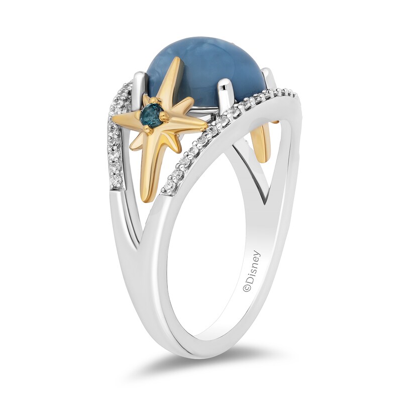 Enchanted Disney Wish Oval Blue Opal and 0.18 CT. T.W. Diamond Stars Ring in Sterling Silver and 10K Gold