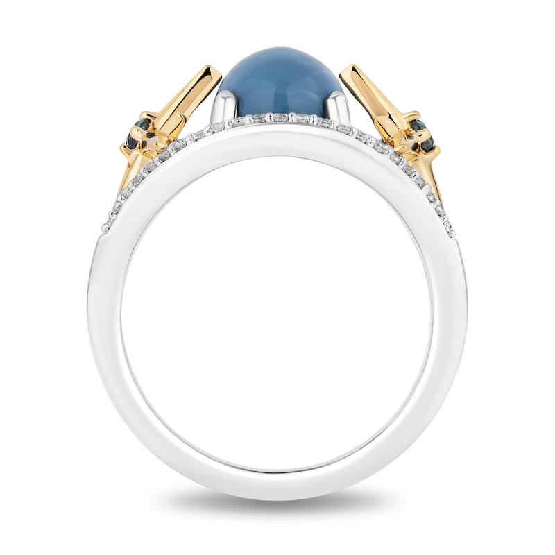 Enchanted Disney Wish Oval Blue Opal and 0.18 CT. T.W. Diamond Stars Ring in Sterling Silver and 10K Gold