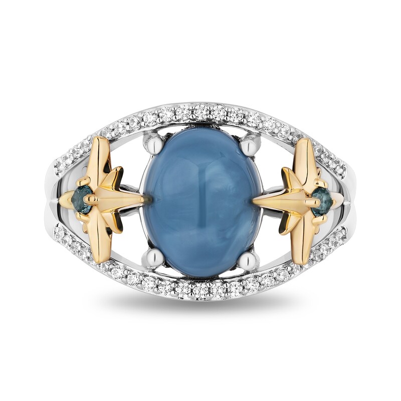 Enchanted Disney Wish Oval Blue Opal and 0.18 CT. T.W. Diamond Stars Ring in Sterling Silver and 10K Gold