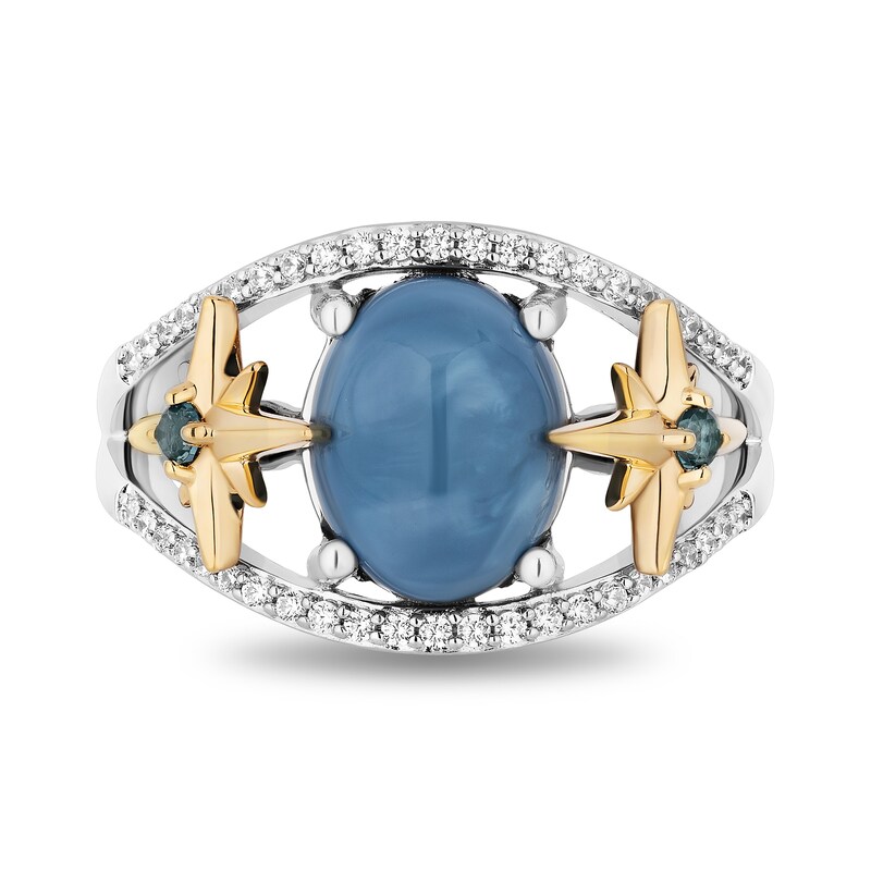 Enchanted Disney Wish Oval Blue Opal and 0.18 CT. T.W. Diamond Stars Ring in Sterling Silver and 10K Gold|Peoples Jewellers