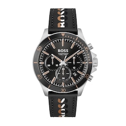 Men's Hugo Boss Troper Chronograph Leather Strap Watch with Black Dial and Brown Accent (Model: 1514121)