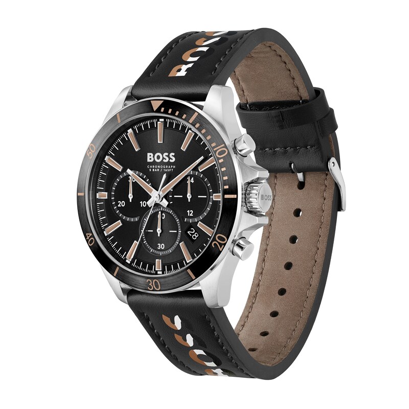 Men's Hugo Boss Troper Chronograph Leather Strap Watch with Black Dial and Brown Accent (Model: 1514121)