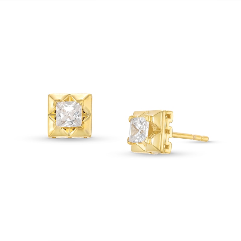 Men's 0.50 CT. T.W. Square-Cut Canadian Certified Diamond Spike Frame Solitaire Stud Earrings in 14K Gold (I/I2)|Peoples Jewellers
