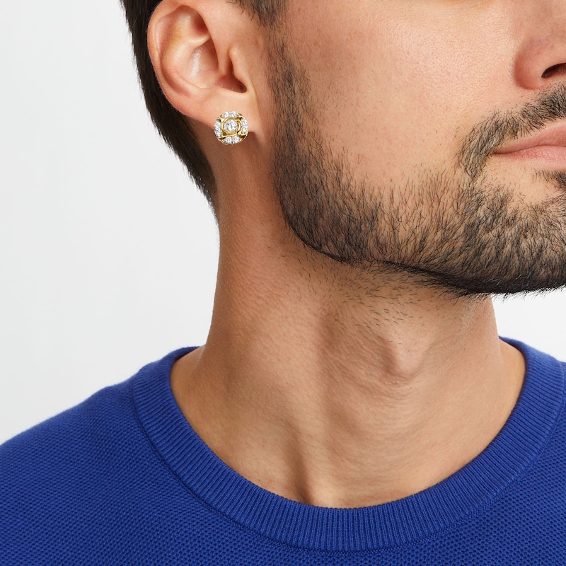 Main Image 2 of Men's 2.00 CT. T.W. Canadian Certified Diamond Crest Frame Stud Earrings in 14K Gold (I/I2)