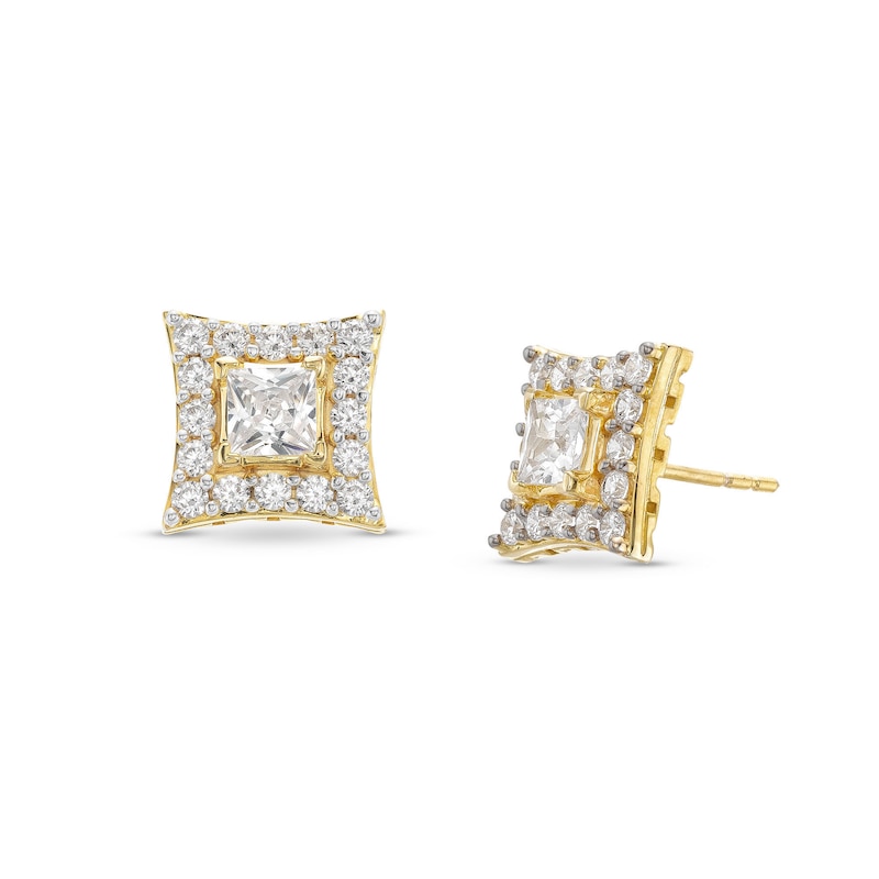 Men's 2.00 CT. T.W. Canadian Certified Diamond Concave Square Frame Stud Earrings in 14K Gold (I/I2