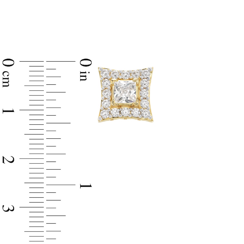 Main Image 3 of Men's 2.00 CT. T.W. Canadian Certified Diamond Concave Square Frame Stud Earrings in 14K Gold (I/I2