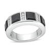 Thumbnail Image 1 of Men's Square-Cut Onyx and 0.15 CT. T.W. Diamond Linear Station Band in 10K White Gold