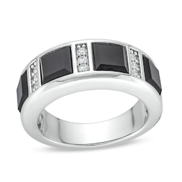 Men's Square-Cut Onyx and 0.15 CT. T.W. Diamond Linear Station Band in 10K White Gold