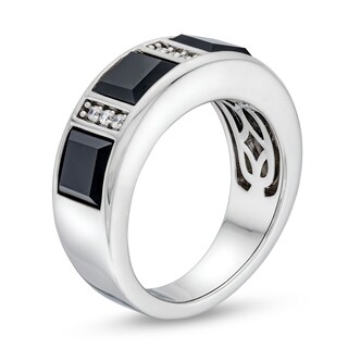 Men's Square-Cut Onyx and 0.15 CT. T.W. Diamond Linear Station Band in 10K White Gold