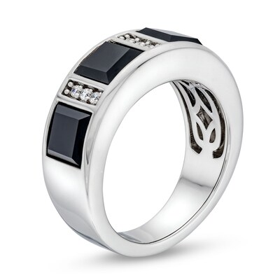 Men's Square-Cut Onyx and 0.15 CT. T.W. Diamond Linear Station Band in 10K White Gold