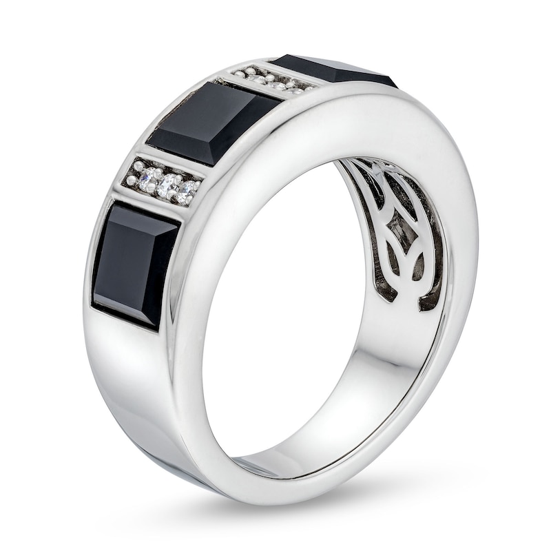 Main Image 3 of Men's Square-Cut Onyx and 0.15 CT. T.W. Diamond Linear Station Band in 10K White Gold