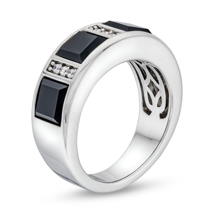 Men's Square-Cut Onyx and 0.15 CT. T.W. Diamond Linear Station Band in 10K White Gold|Peoples Jewellers