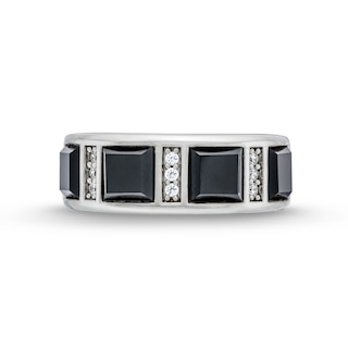 Men's Square-Cut Onyx and 0.15 CT. T.W. Diamond Linear Station Band in 10K White Gold